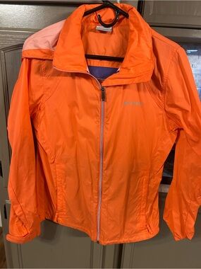 Columbia Orange Packable Windbreaker Jacket with Purple  Accent